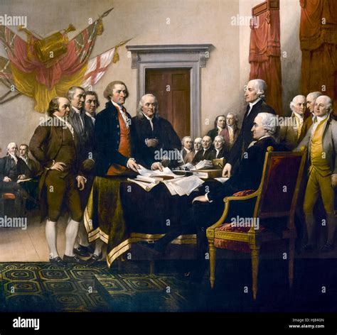 The Committee of Five of the Second Continental Congress (from left to right John Adams, Roger ...