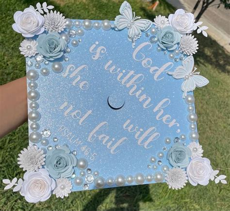 Baby blue grad cap🦋🤍 | Graduation cap decoration, Graduation diy ...