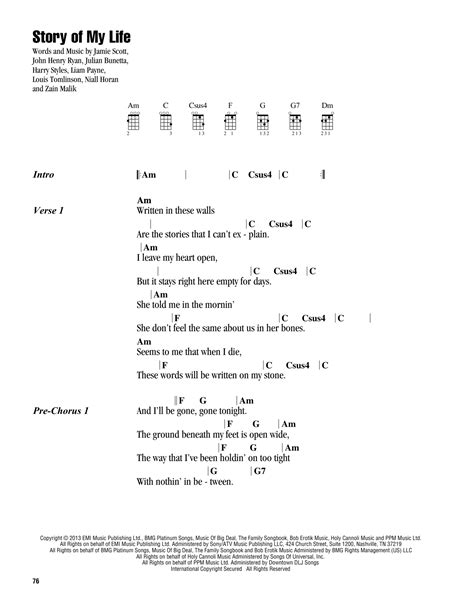 Story Of My Life by One Direction Sheet Music for Ukulele Chords/Lyrics ...