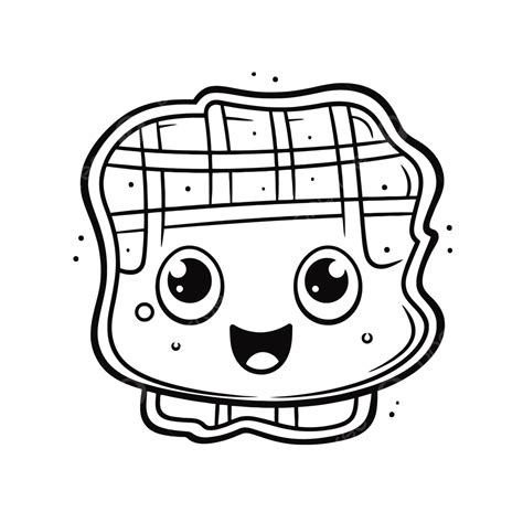 Cartoon Waffle Sandwich With Plaid Hat Hair Outline Sketch Drawing ...