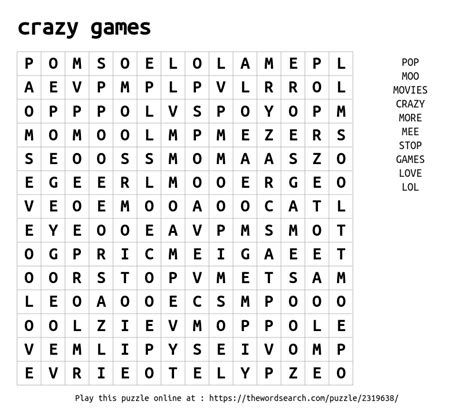 crazy games Word Search