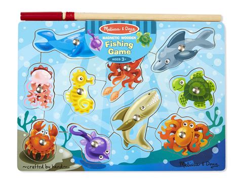 Melissa & Doug Magnetic Wooden Fishing Puzzle Game with 10 Ocean Animal Magnets and Pole