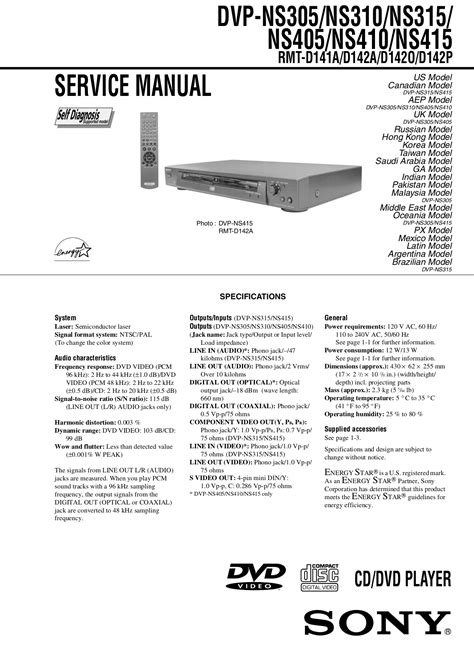 Download free pdf for Sony DVP-NS415 DVD Players manual