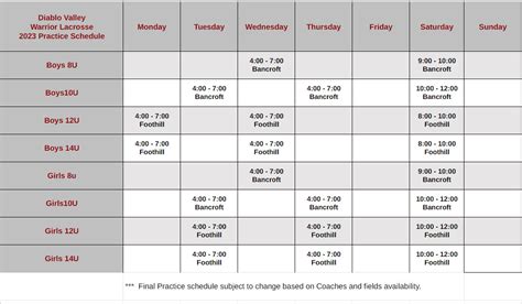 Schedule - Warrior Lacrosse Club