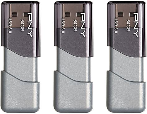 PNY Turbo Attach 3 USB 3.0 Flash Drive 64 GB Silver Pack Of 3 - Office ...