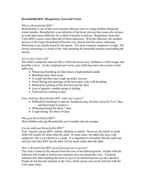 Bronchiolitis/RSV (Respiratory Syncytial Virus)