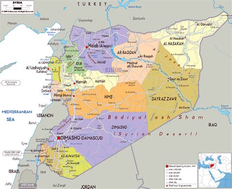 Large political and administrative map of Syria with roads, cities and airports | Syria | Asia ...