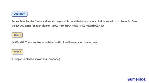 SOLVED: For each molecular formula, draw all the possible constitutional isomers of alcohols ...