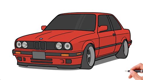 How to draw a BMW M3 E30 1990 / drawing bmw 3 series 318is 1982 stance car - YouTube