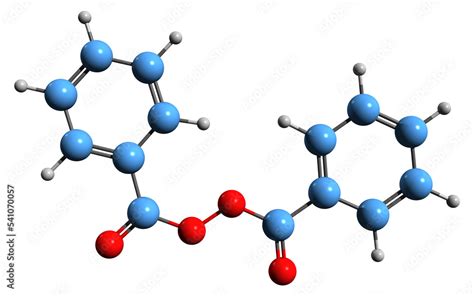 3D image of Benzoyl peroxide skeletal formula - molecular chemical structure of organic peroxide ...