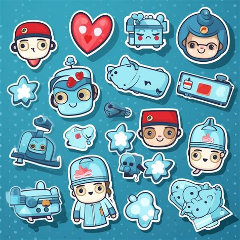 Premium AI Image | Cartoon stickers of a doctor and other medical items generative ai