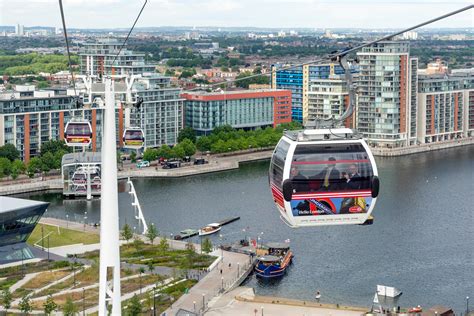 London, Uk, 2014. View of the London cable car over the River Thames ...