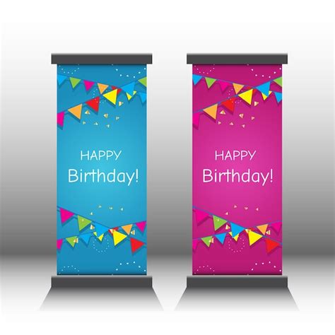 Premium Vector | Roll up banner design for birthday celebration