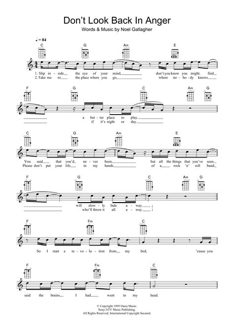 Don't Look Back In Anger by Oasis Sheet Music for Ukulele at Sheet ...