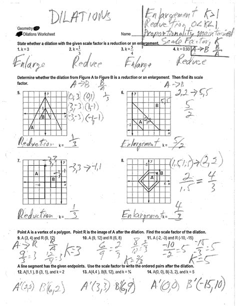 Dilations Worksheet Final KEY - DILATIONS Enlargement Reduc tion OLKLI Geometry Dilations ...