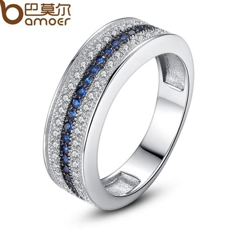 Bamoer Luxury Platinum Plated Women Wedding Ring in Micro Setting With Swiss Zircon Wedding Band ...