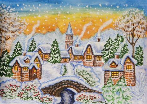 Winter landscape with bridge Painting by Irina Afonskaya | Saatchi Art