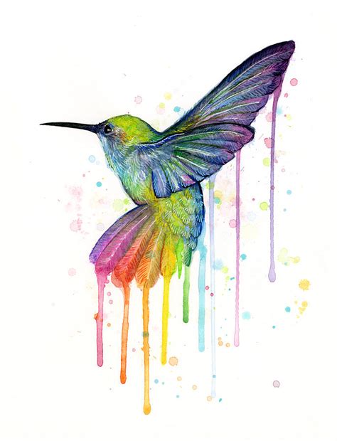 Hummingbird Of Watercolor Rainbow Painting by Olga Shvartsur