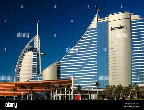 7-Star Burj Al Arab Hotel and the Jumeirah Beach Hotel, Dubai, United Arab Emirates Stock Photo ...