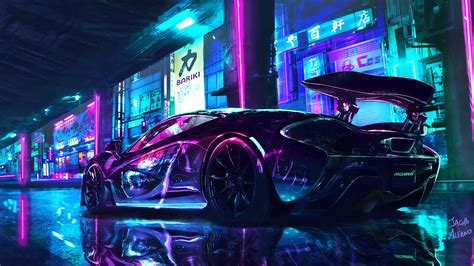 Cyberpunk Wallpaper 4K, McLaren, Supercars, Neon art