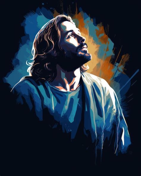 Premium AI Image | jesus is looking up at the sky in this painting