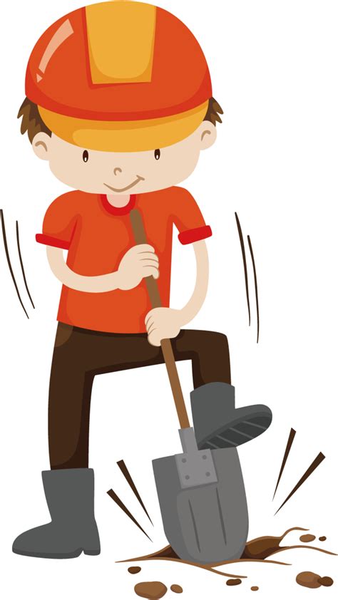 Cute Style Hand Drawn Orange Hard Hat Worker Labor - Digging Man Clipart - Full Size Clipart ...