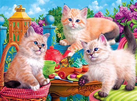 Kitten Tea Party, 750 Pieces, RoseArt | Puzzle Warehouse