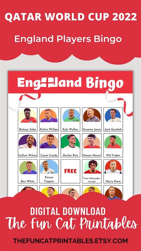 England squad players bingo set qatar 2022 game for kids and england team supporters world cup ...