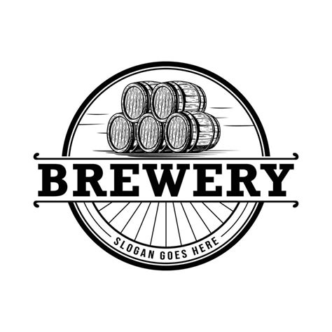 Vintage brewery logo template with beer wooden barrel isolated vector ...