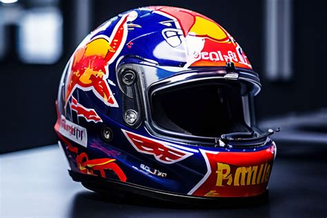 A Red Bull F1 helmet with japanese with very details drawing... by ...