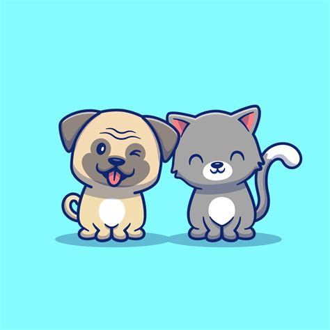 Cute Cat And Dog Cartoon Vector Icon Illustration. Animal Icon Concept ...