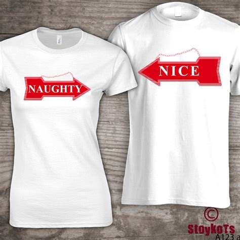 Christmas His and Hers Shirts Funny Message Tees naughty or Nice Shirt ...