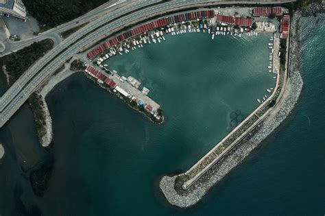 Aerial view of a marina and a road · Free Stock Photo