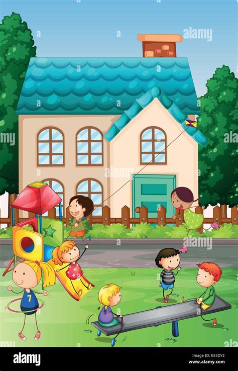 Children playing in the neighborhood park illustration Stock Vector Image & Art - Alamy