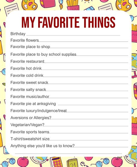 My Favorite Things Template - 10 Free PDF Printables | Printablee | Favorite things list ...