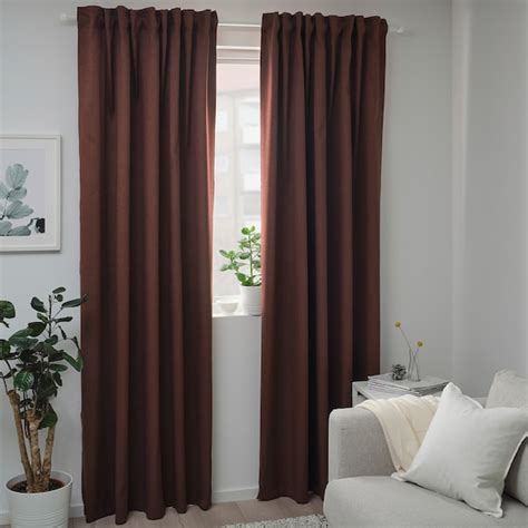 BLÅHUVA Blackout curtains, 1 pair - brown-red - IKEA