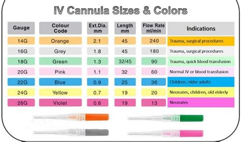 IV Cannula Sizes and Colors - Veterinary Information