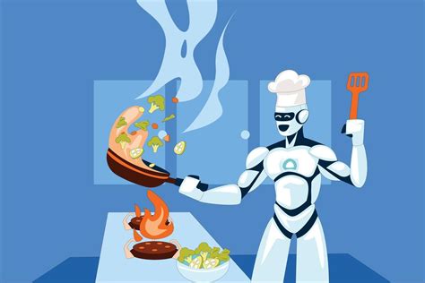 Robot cooking foods in kitchen illustration vector art 10577755 Vector ...