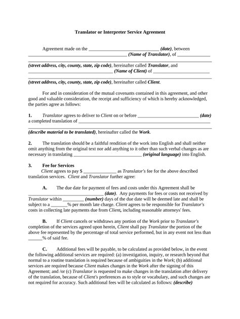 Translator or Interpreter Service Agreement Form - Fill Out and Sign Printable PDF Template ...