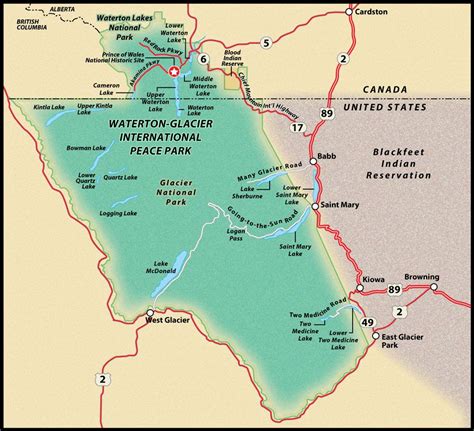 US Route 89 Browning to Canada Road Trip Guide Map | Glacier national park, Waterton lakes ...