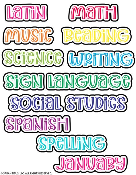 Printable Subject Labels