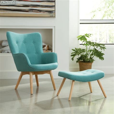 OFM 161 Collection Mid Century Modern Tufted Fabric Lounge Chair with Ottoman, Solid Honey ...