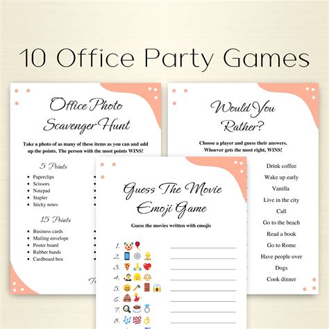 10 Printable Office Party Games Work Party Games Team Building Games ...