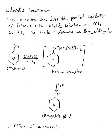 Toluene by Etard's reaction gives