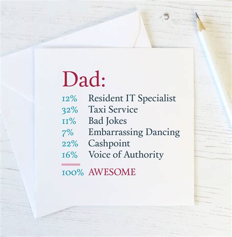 Funny Dad Card 100% Awesome Dad By Wink Design