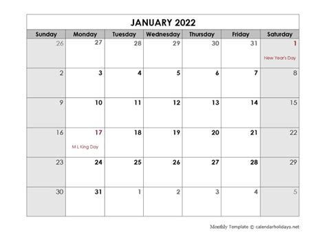 2022 Monthly Template - CalendarHolidays.net