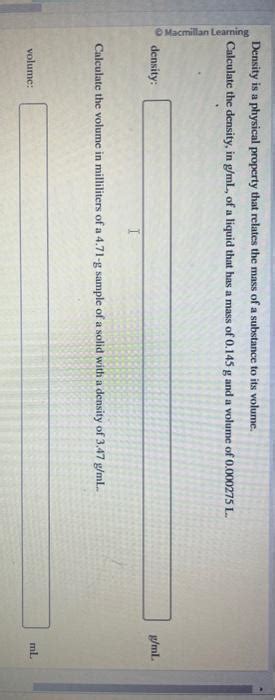 Solved Density is a physical property that relates the mass | Chegg.com