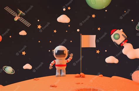 Premium Photo | Astronaut mission to mars holding a blank flag rendering