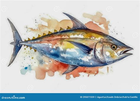 Watercolor Drawing of a Tuna, with White Background. Stock Illustration - Illustration of drawn ...