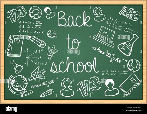 Back to School education icons over green chalkboard background. Vector ...